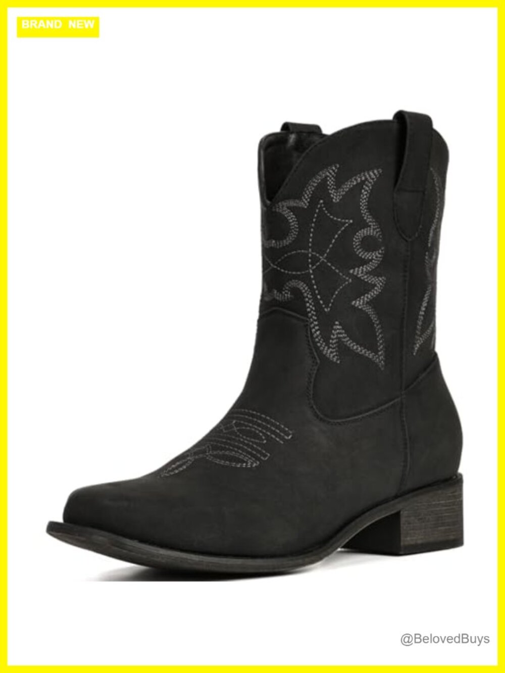 Square Toe Western Ankle Boots Faux Leather Cowgirl Booties